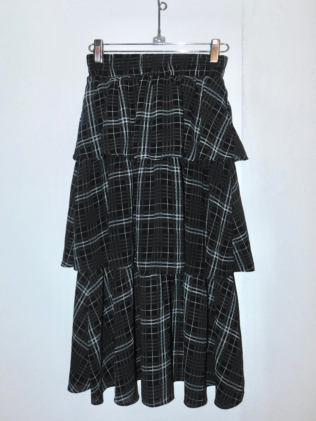 long flowy plaid skirt