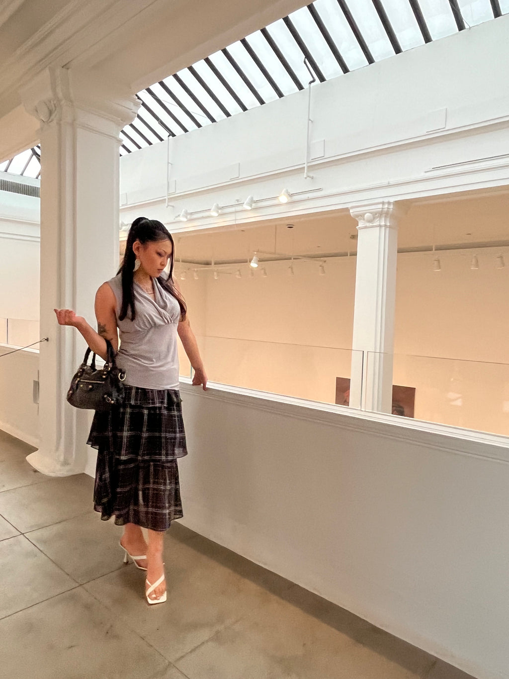 long flowy plaid skirt