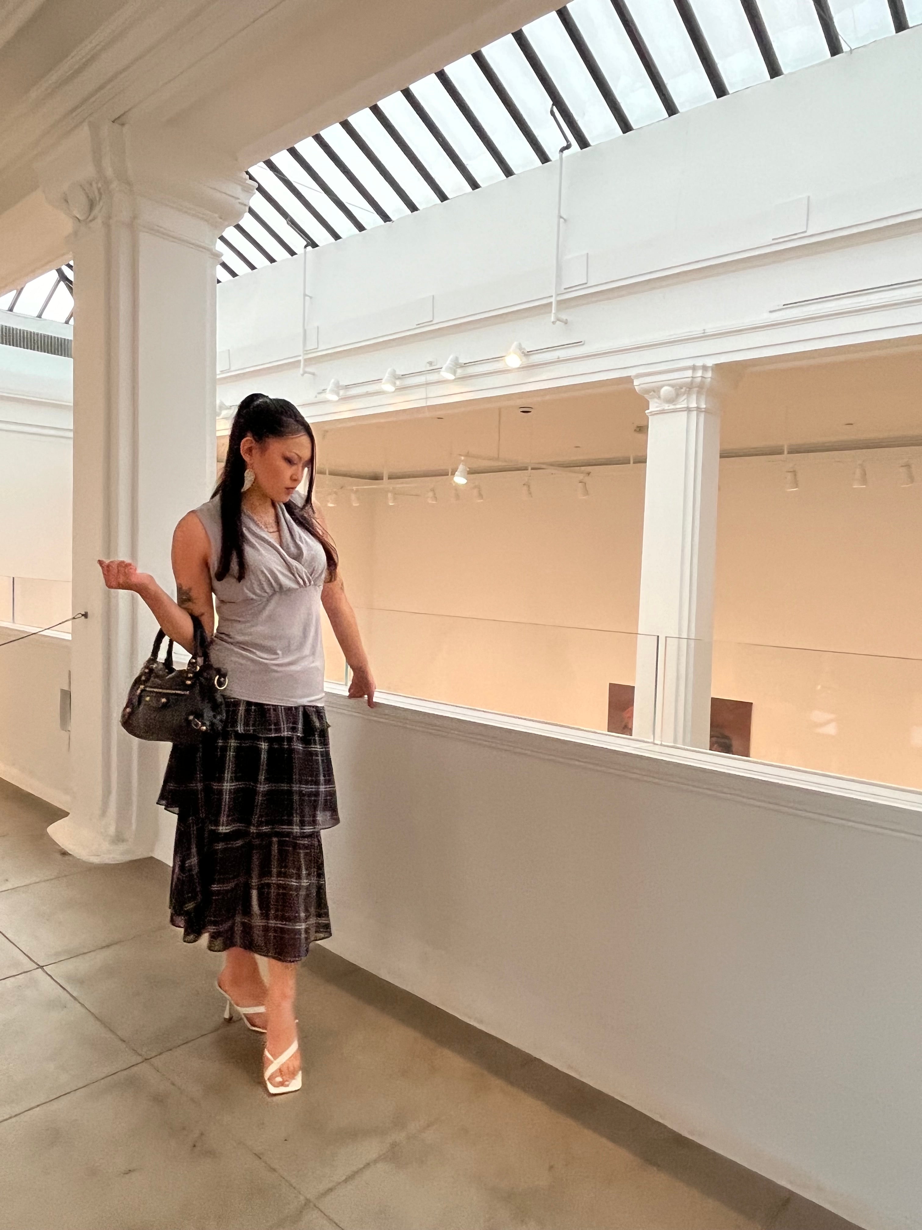 long flowy plaid skirt